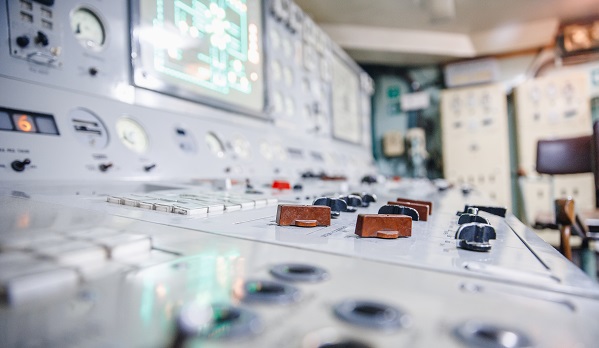 Control panel nuclear power plant close-up industry engineer