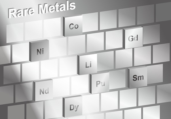 Rare Metals on periodic table. gadolinium, samarium, neodymium,